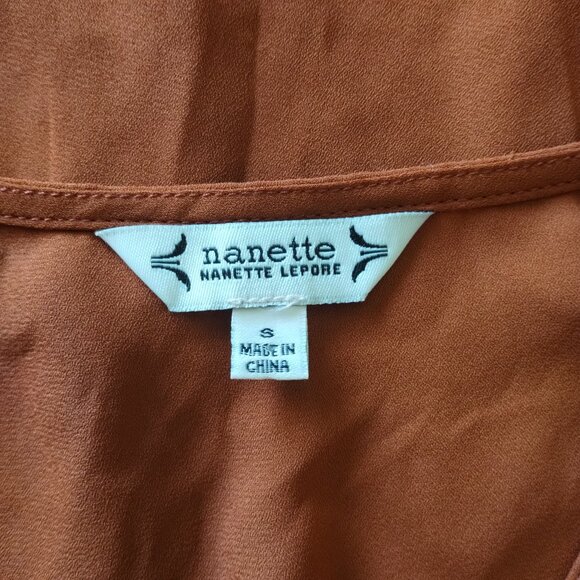 Nanette Lepore Blouse Womens Small Brown Long Sleeve V-Neck Ruffle Collar - Picture 6 of 13